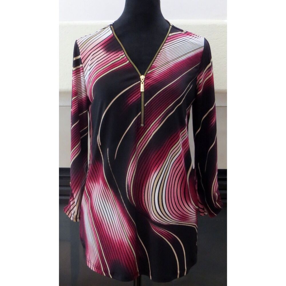 JM Collection Retro print Tunic Top  XS - Picture 2 of 9
